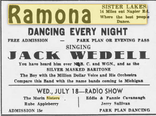 Ramona Ballroom/Dance Pavilion at Sister Lakes - 14 JUL 1934 AD